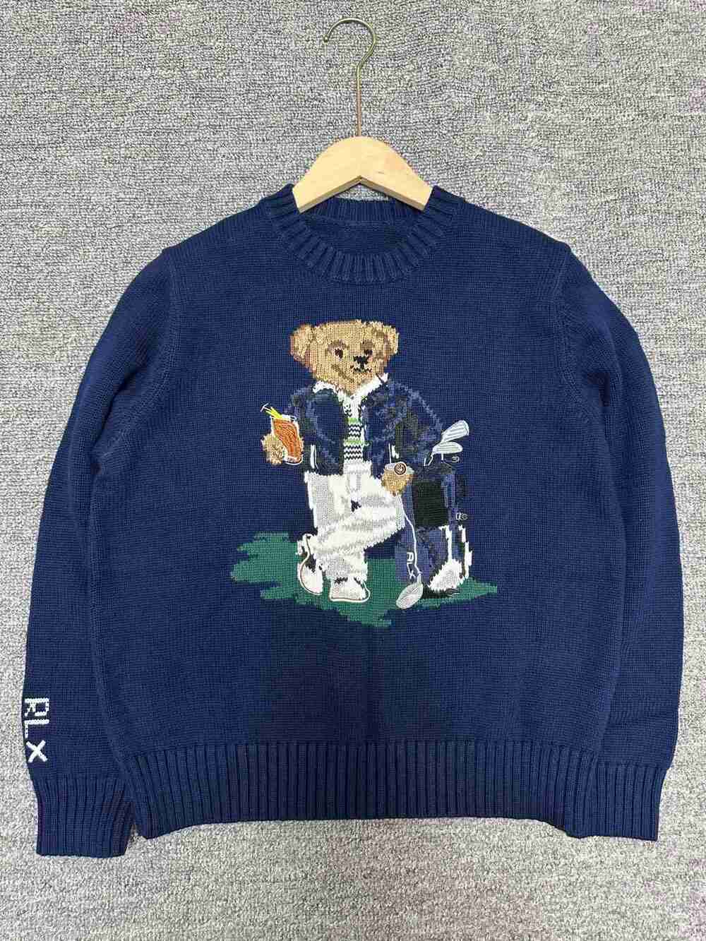 ⭐Ralph lauren Golf Bear Jacquard Navy Crew Neck Knit Sweater